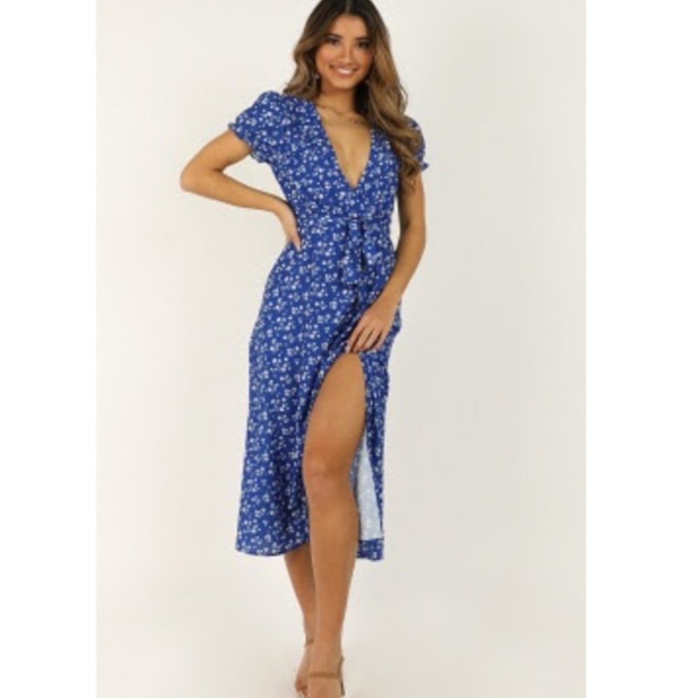 Showpo blue floral midi dress